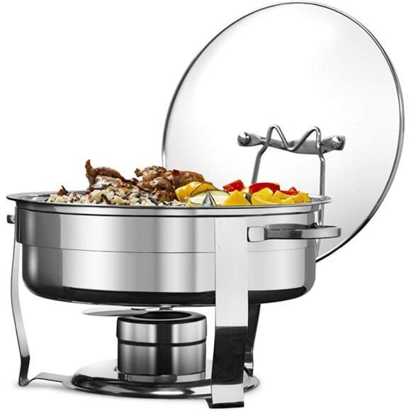 Kook Stainless Steel Chafing Dish Buffet Set, Round Food Warming Tray 4.5 Qt - Picture 1 of 6